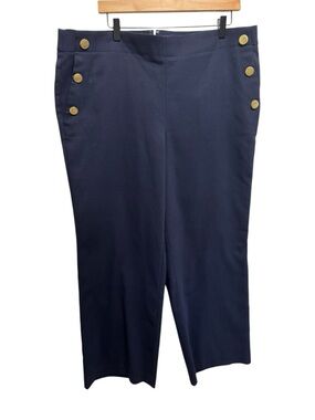 LOFT The Devin Slim High Rise Sailor Pants Navy Blue Straight Leg Pockets
